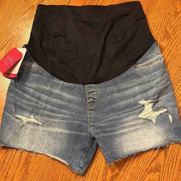 Over Belly Destruction Midi Maternity Jean Short Medium Denim Wash (Isabel mat.) - Picture 3 of 12